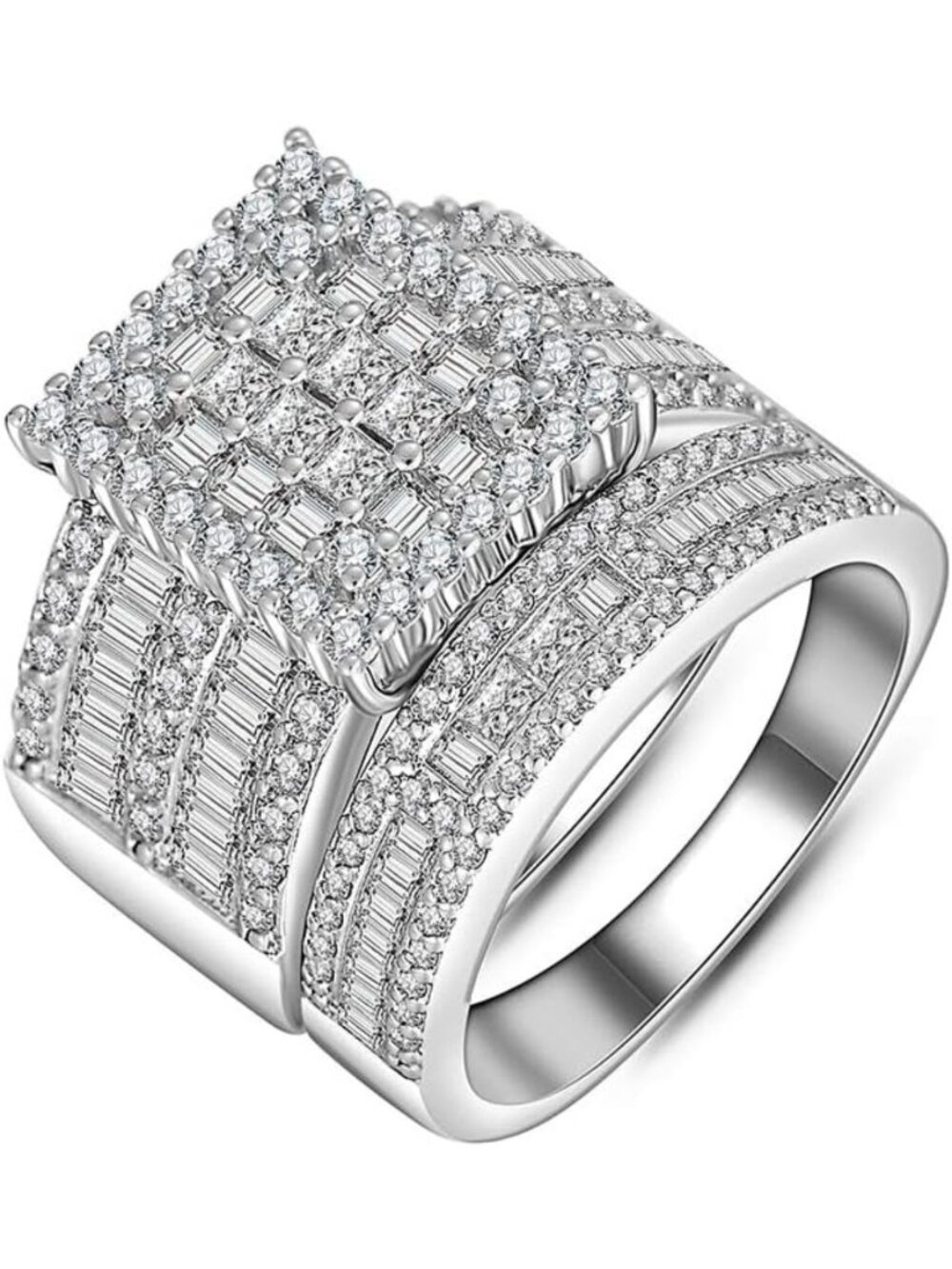 Elegant White Gold Wedding Ring Set with Cubic Zirconia | Fashion Silver